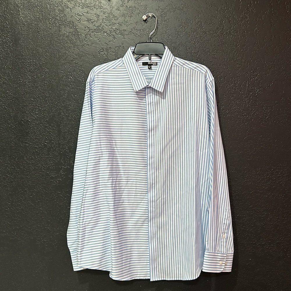 Murano Slim Fit Blue White Striped Button Up Men’s XL